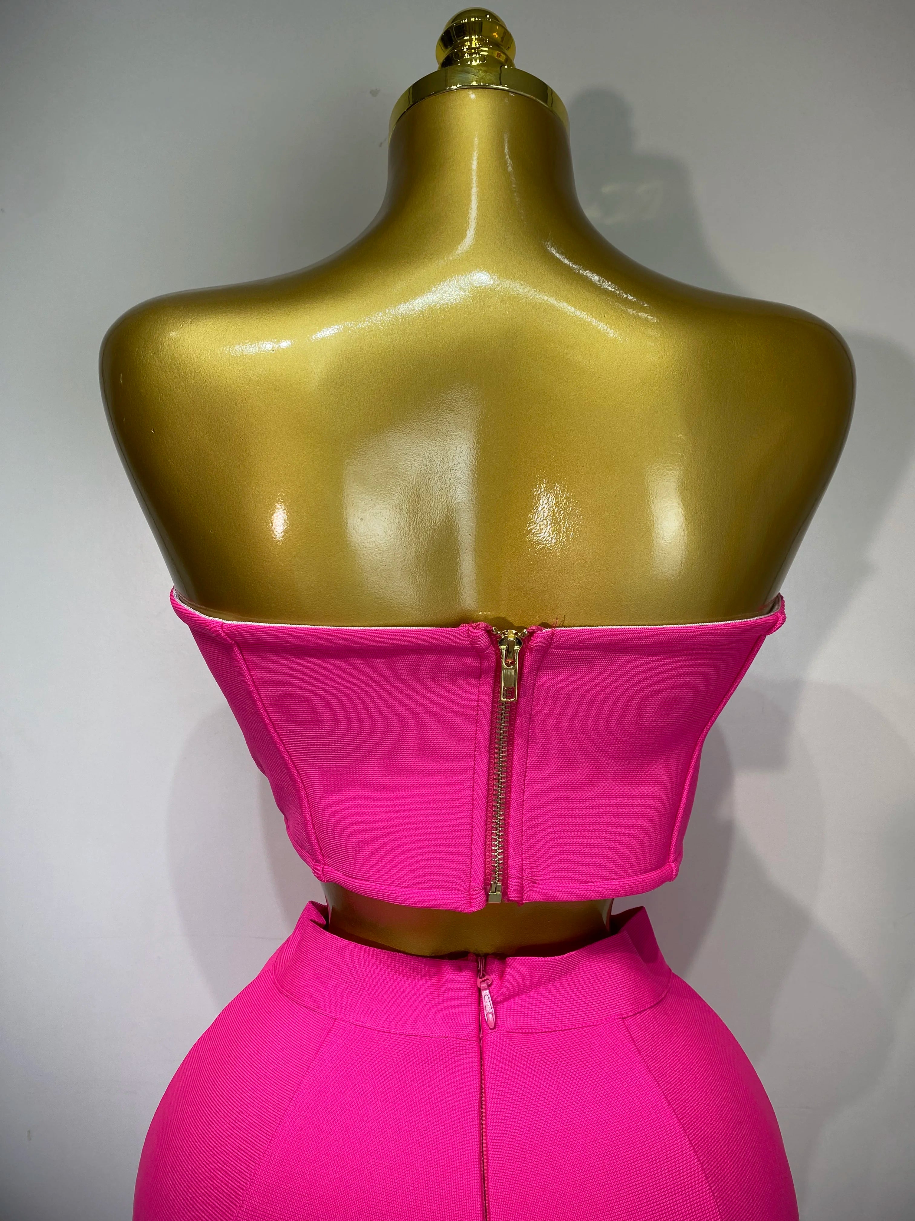 Women Sexy Strapless Top Cut Out Bodycon Two Pieces Bandage Pants Celebrity Designer Fashion Women Luxury Diamond Birthday Set