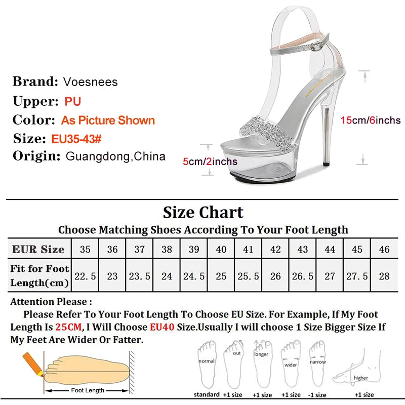Crystal Women Sandals Clear Heels Shoes with Heel Fashion Platforms High Needle Heel Sandal Stripper Sexy Party Club Stiletto