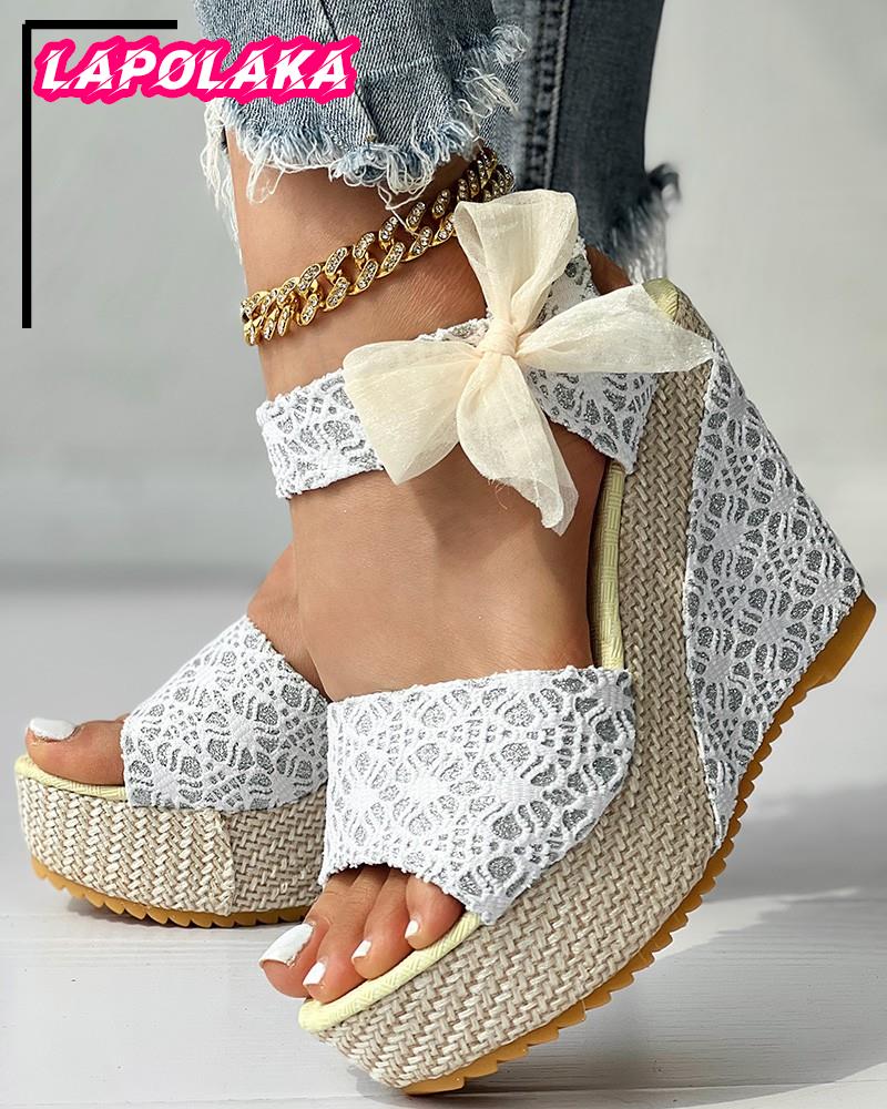 Women Sandals Summer Platform Wedges High Heels Bohemia Open Toe Print Shoes Woman Vacation Beach Elegant Lady Sandals Dropship