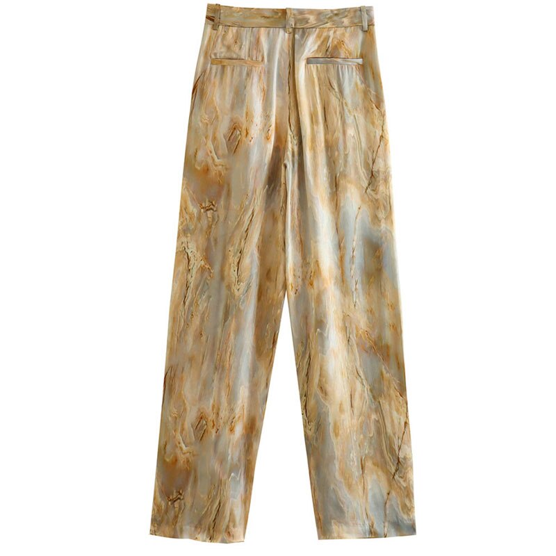 Printed Notched Blazer Women Suits With Belt Elastic High Waist Wide Leg Female Pants Two Piece Set Long Sleeve Top Outfits C shirt Trousers