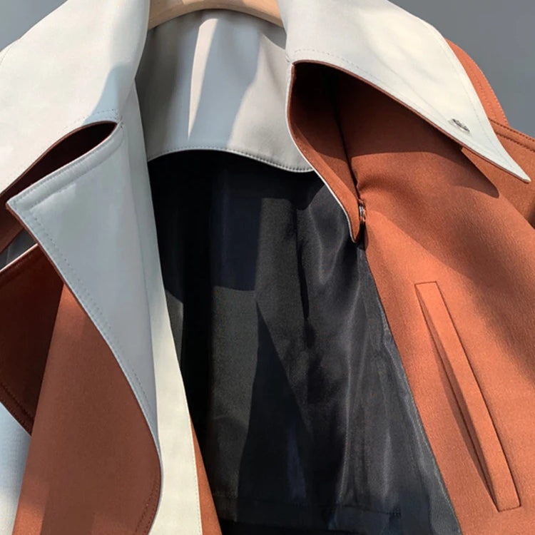 Lautaro Spring Autumn Long Cool Patchwork Trench Coat for Women Stylish Luxury Designer Emo Clothes European Style Overcoat 2025