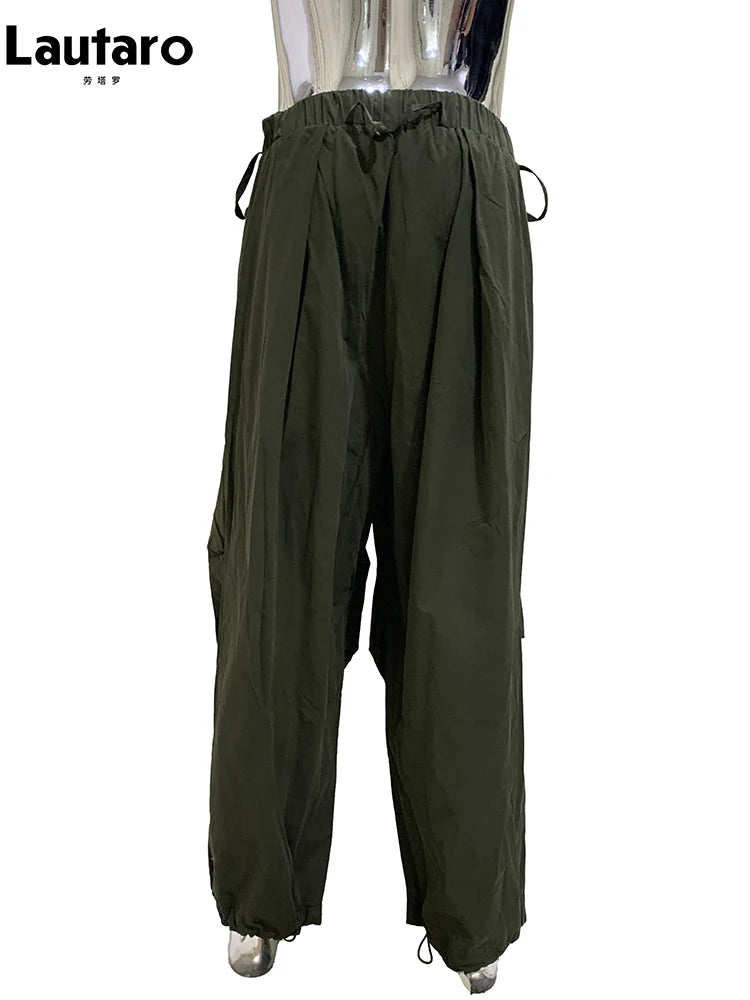 Lautaro Spring Autumn Long Oversized Baggy Wide Leg Pants Men Elastic Waist Drawstring Loose Casual Korean Fashion Clothes 2025