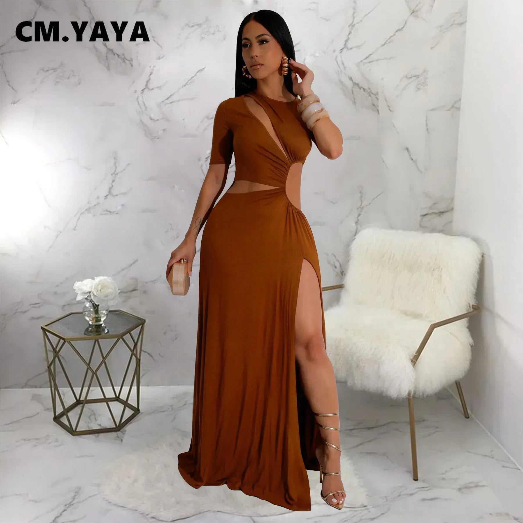 Women O-neck High Split Ruched Bodycon Midi Maxi Dress 2024 Fall Street Evening Party Club Vestidos Sexy Long Dresses