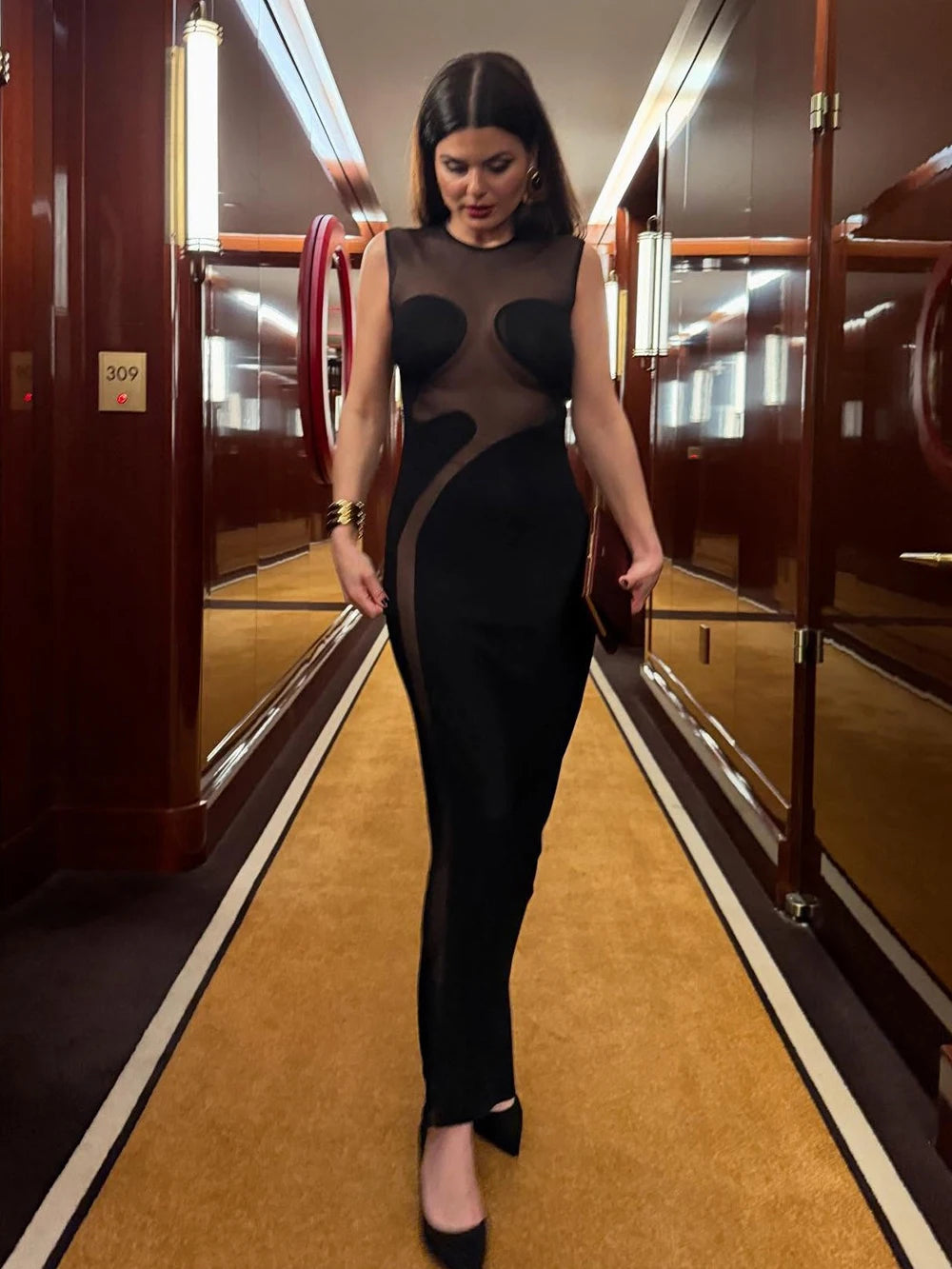 Elegant Mesh Patchwork Sleeveless Bodycon Party Club Evening Dress Sexy Bodycon Perspective Vestido 2025 Summer Clothing