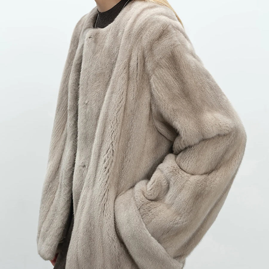 Lautaro Autumn Winter Short Luxury Elegant Thick Warm Soft Brown Faux Mink Fur Coat Women Long Sleeve Modern Chic Fluffy Jacket