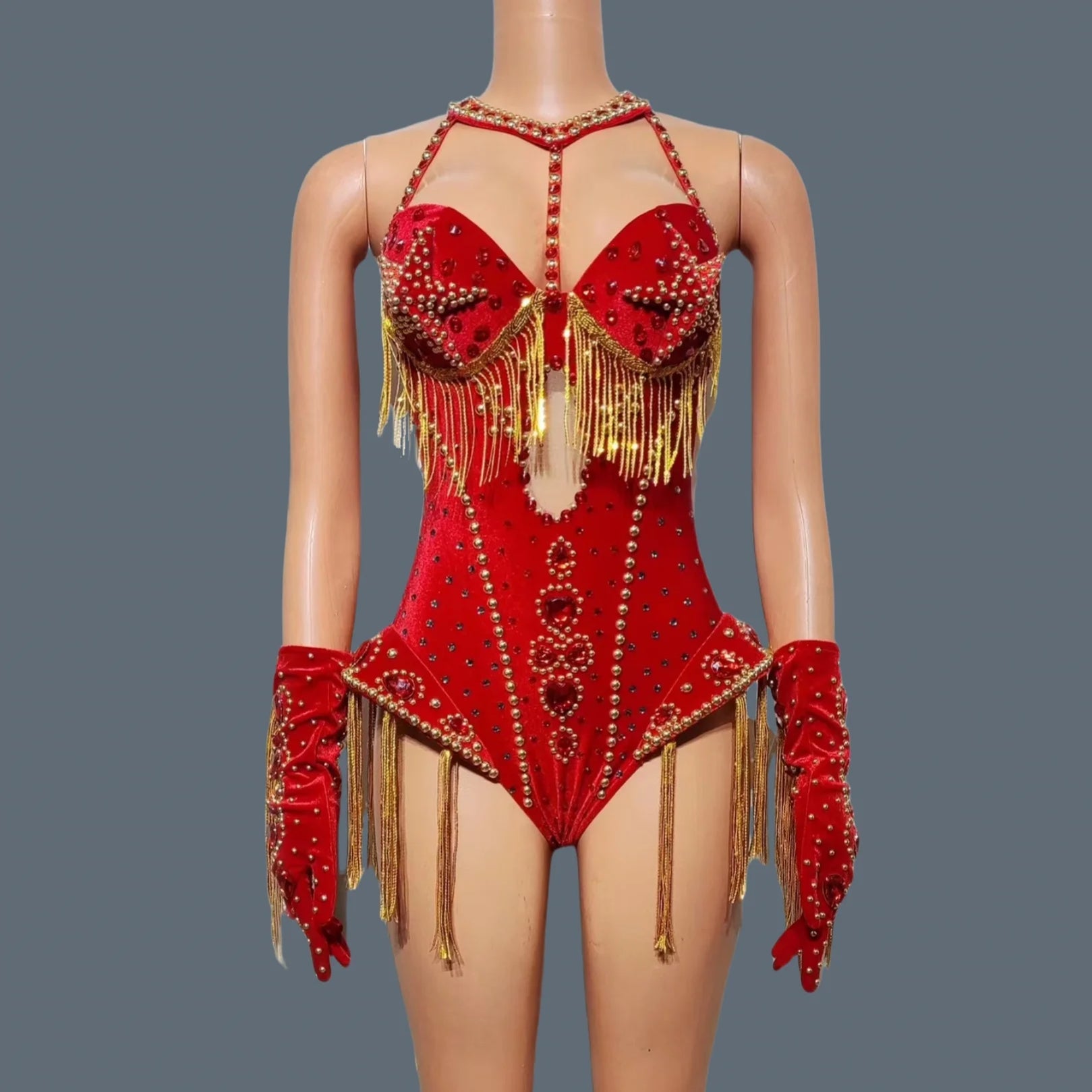 Sparkly Rhinestone Tassel Luxury Bodysuit 4Piece Set Cowboy Night Out Party Outfit Stage Show Jumpsuit Carnival Wear Hongding Simple style A