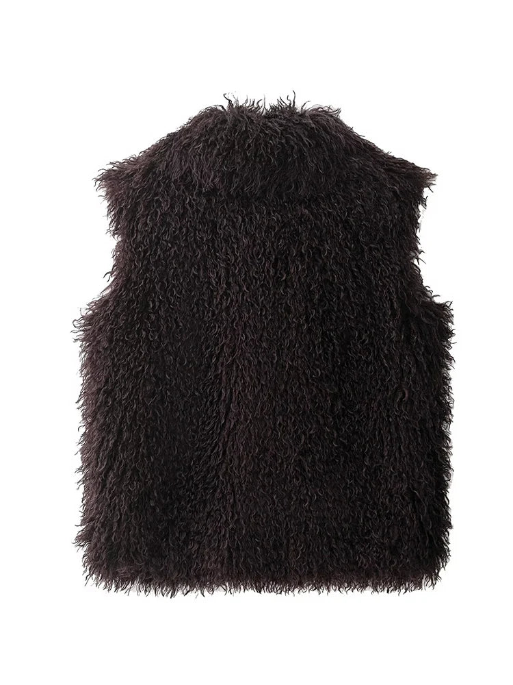 TFMLN New Fur Vest For Women Solid Color Sleeveless Waistcoat Jacket Long Faux Fur Winter Thick Fur Fashion Lady Vest Coat