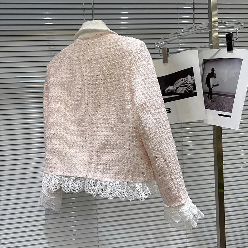 Autumn Winter New Fashion Sweet Pearl Bow Tie Down Short Coat Midi Skirt Tweed Two-pieces Set For Women 11A07717