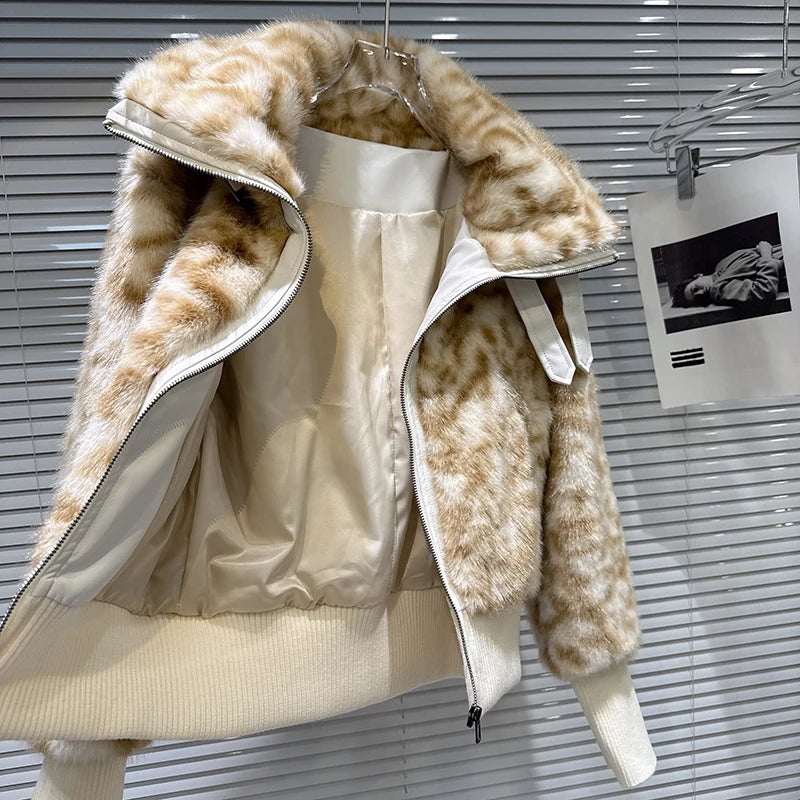 Winter New Style Leopard Print Fur Belt Buckle Collar Waist-Cinching Fur Coat For Women High Street Jacket 11A07761