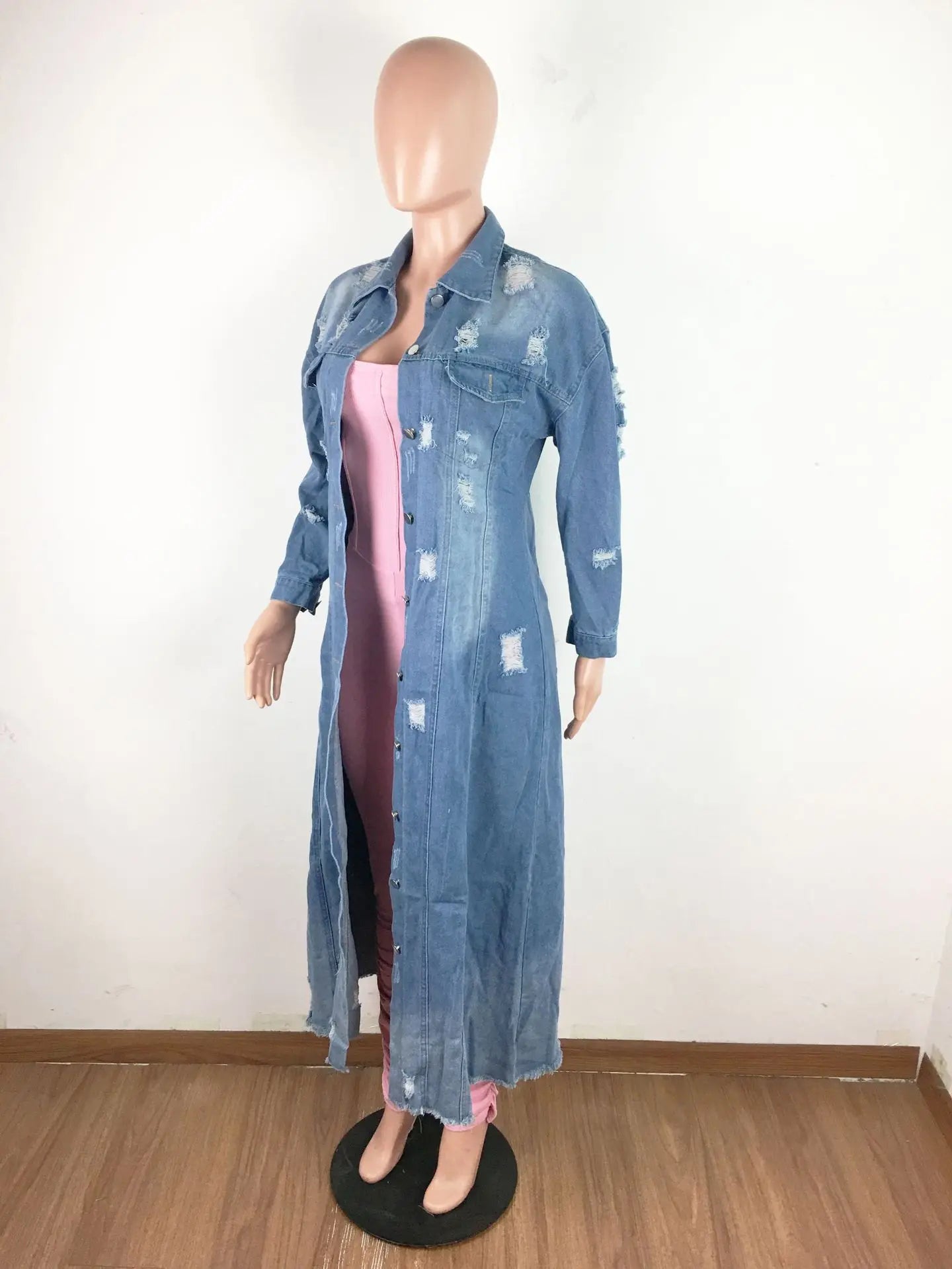 Women's Denim Jacket Fashion Spring Ladies Windbreaker Long Sleeve Ripped Jacket Cardigan Denim Cloak