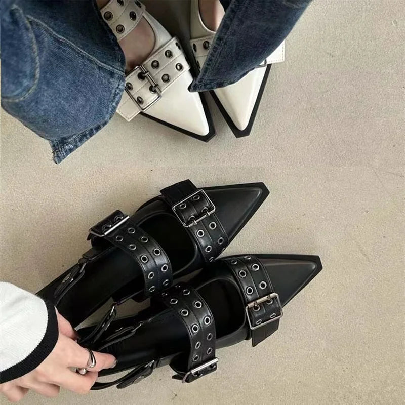 Shoes Gothic Chunky Heels Women's Pumps Rivet Street Style Medium Heel Punk Vintage Casual Sandals
