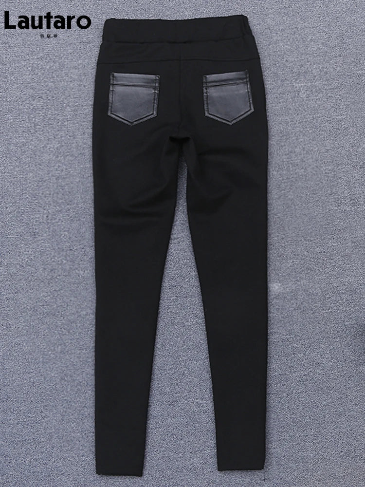 Spring Autumn Fitted Black Soft Stretchy Pu Leather Pencil Pants Leggings Women High Waist Elegant Bottoms 2022 Fashion