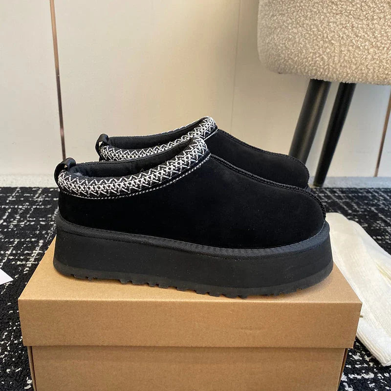 snow boots shoes women slippers slides furry paltform winter high quality free shipping Ankle leather fur ladies black