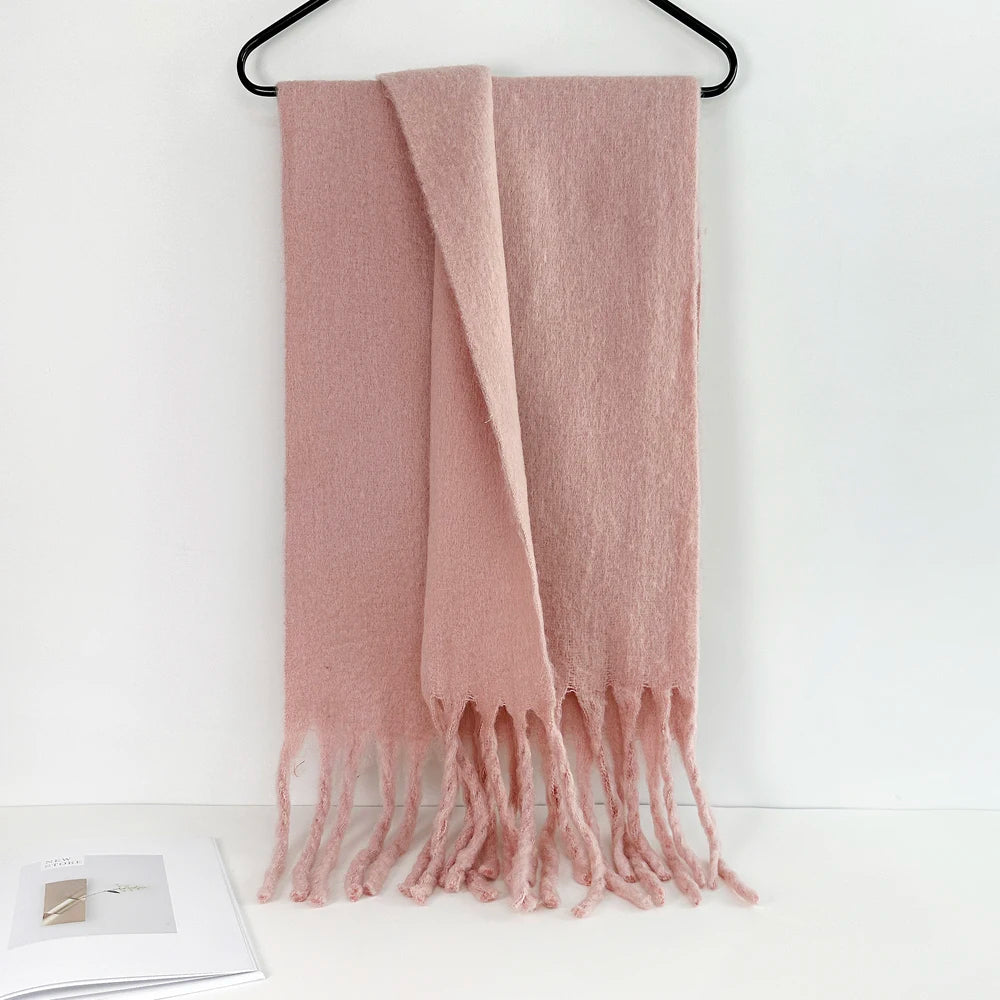 Winter Warm Scarf Women Girl Fashion Solid Color Shawl Stole Faux Cashmere Bandana for Lady 210*40cm Dark Pink
