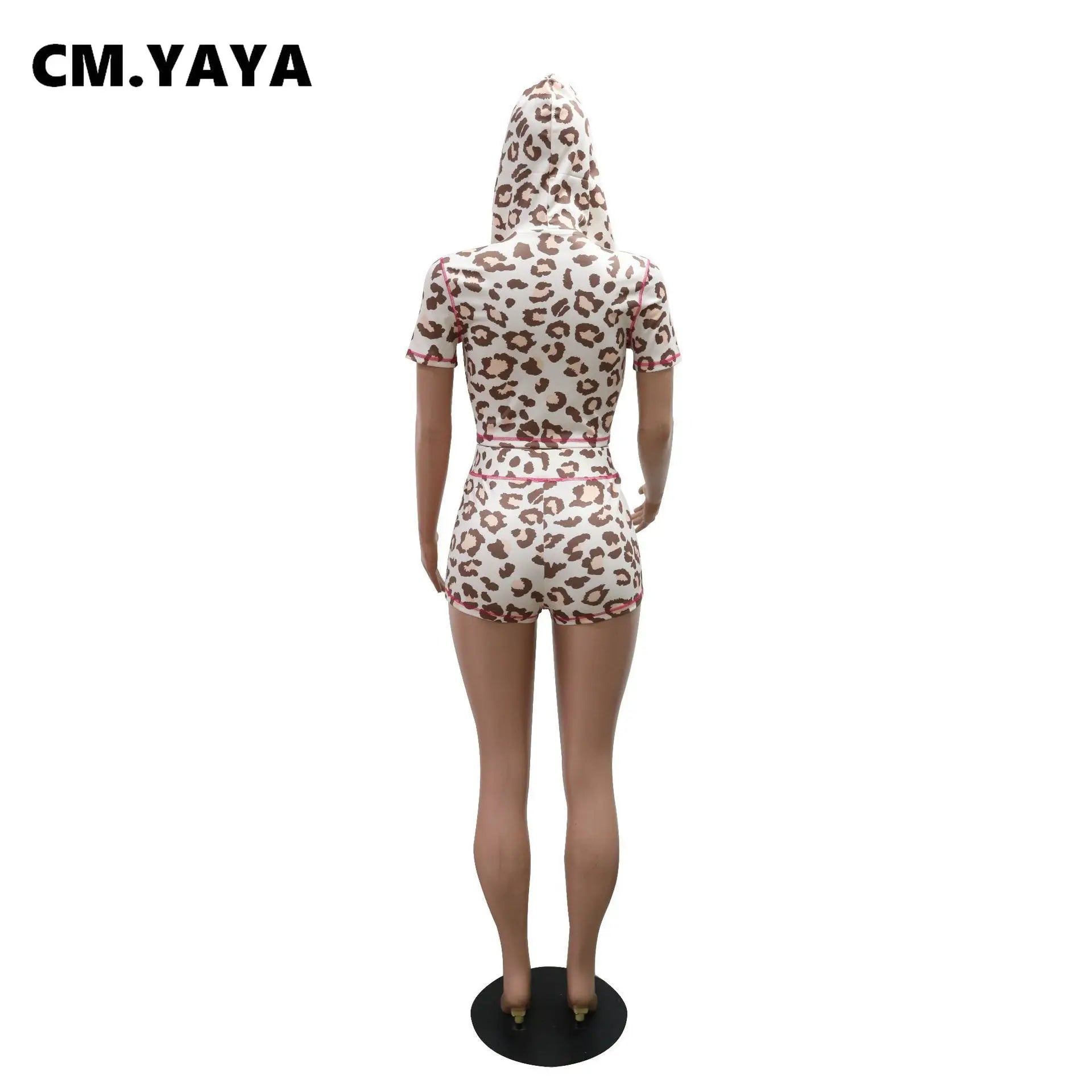 Fashion Leopard Print Women's Set Short Sleeve Hoodies + Shorts Suit 2025 Streetwear Active Two 2 Piece Set Tracksuit