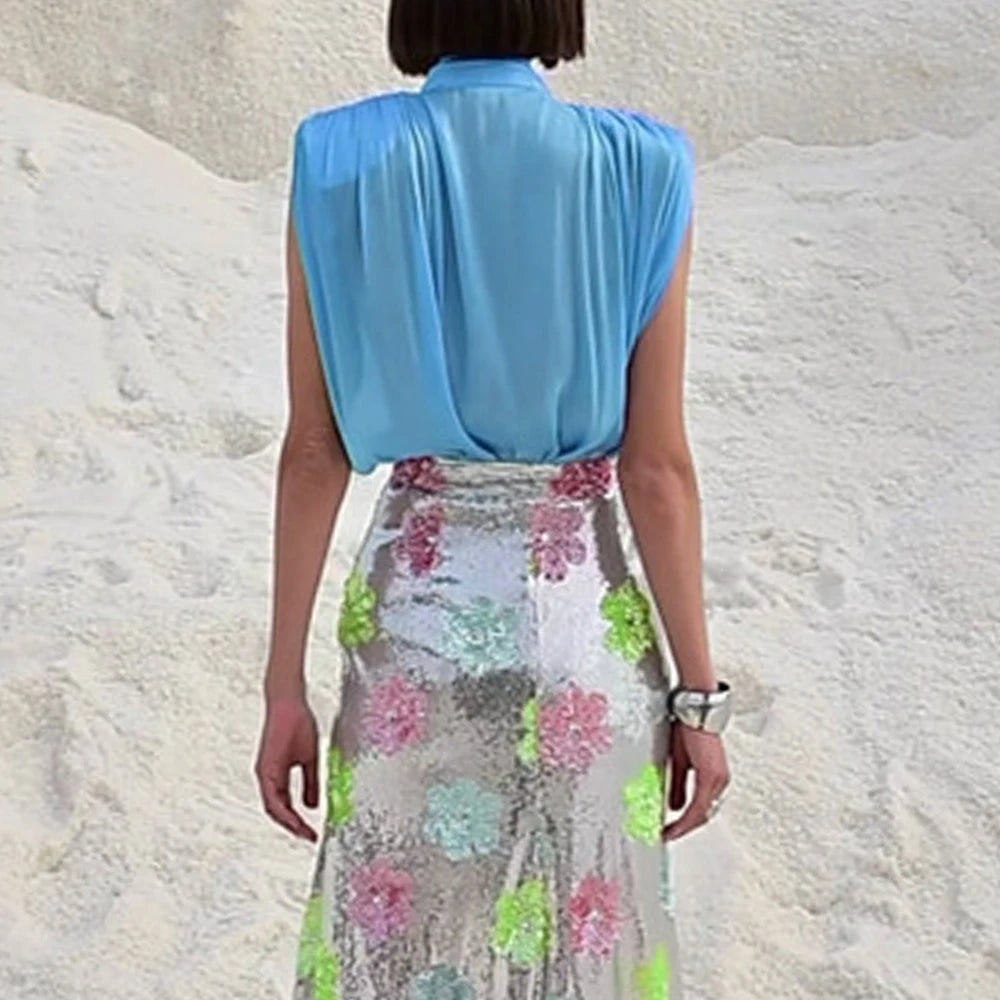 Solid Loose Spliced Bow Elegant Blouses for Women Round Neck Sleeveless Temperament Blouses Female Fashion Clothing