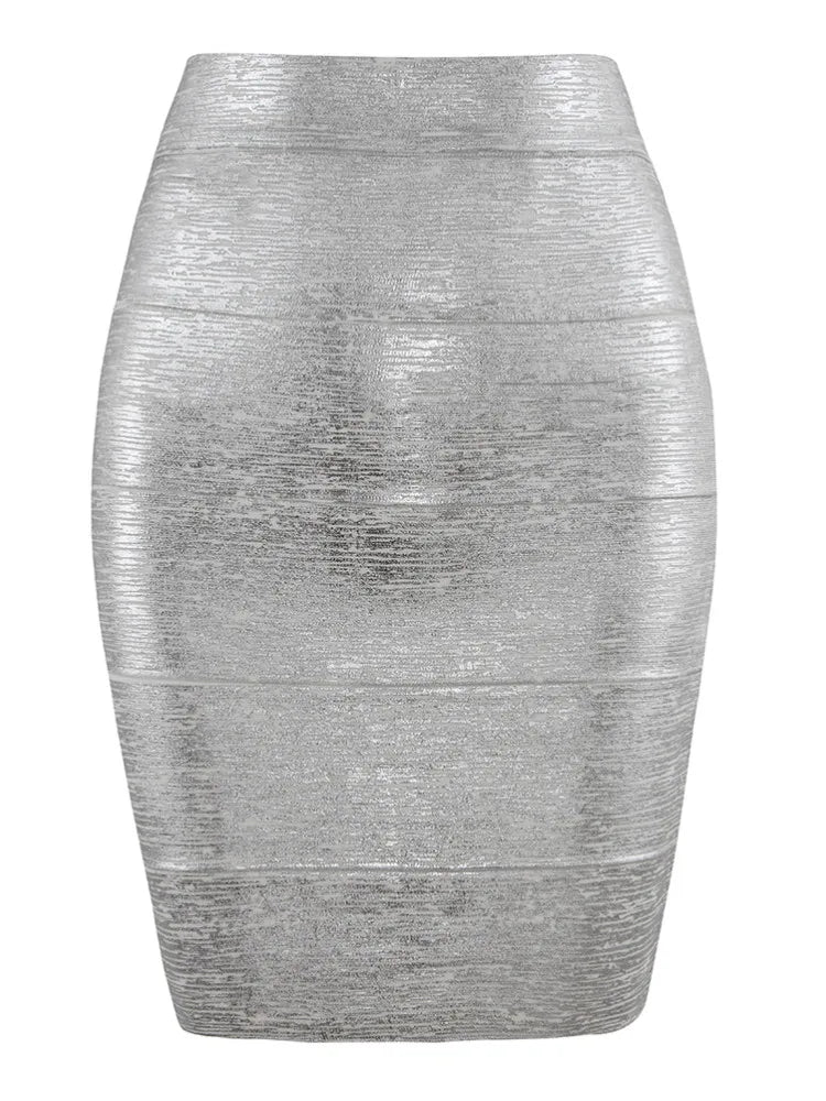 Wholesale Women Summer Fashion Sexy Gold Bronzing Bandage Skirt 2022 Designer Night Club bodycon Pencil Skirt Faldas 46cm Silver