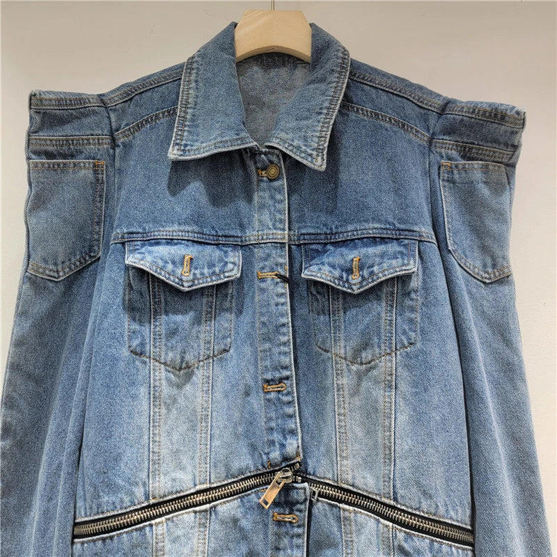 Autumn Winter New Fashion Denim Jacket For Women High Street Style Zipper Design Coat Female Trend 11A07631