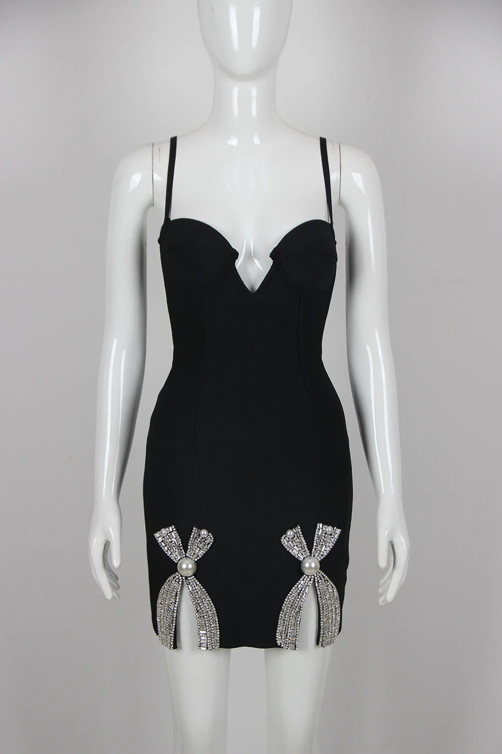 Women Sleeveless Sexy Strap Diamond Rhinestones Bodycon Mini Dress Bandage Fashion Nightclub Party Celebrate Dress New Designer black