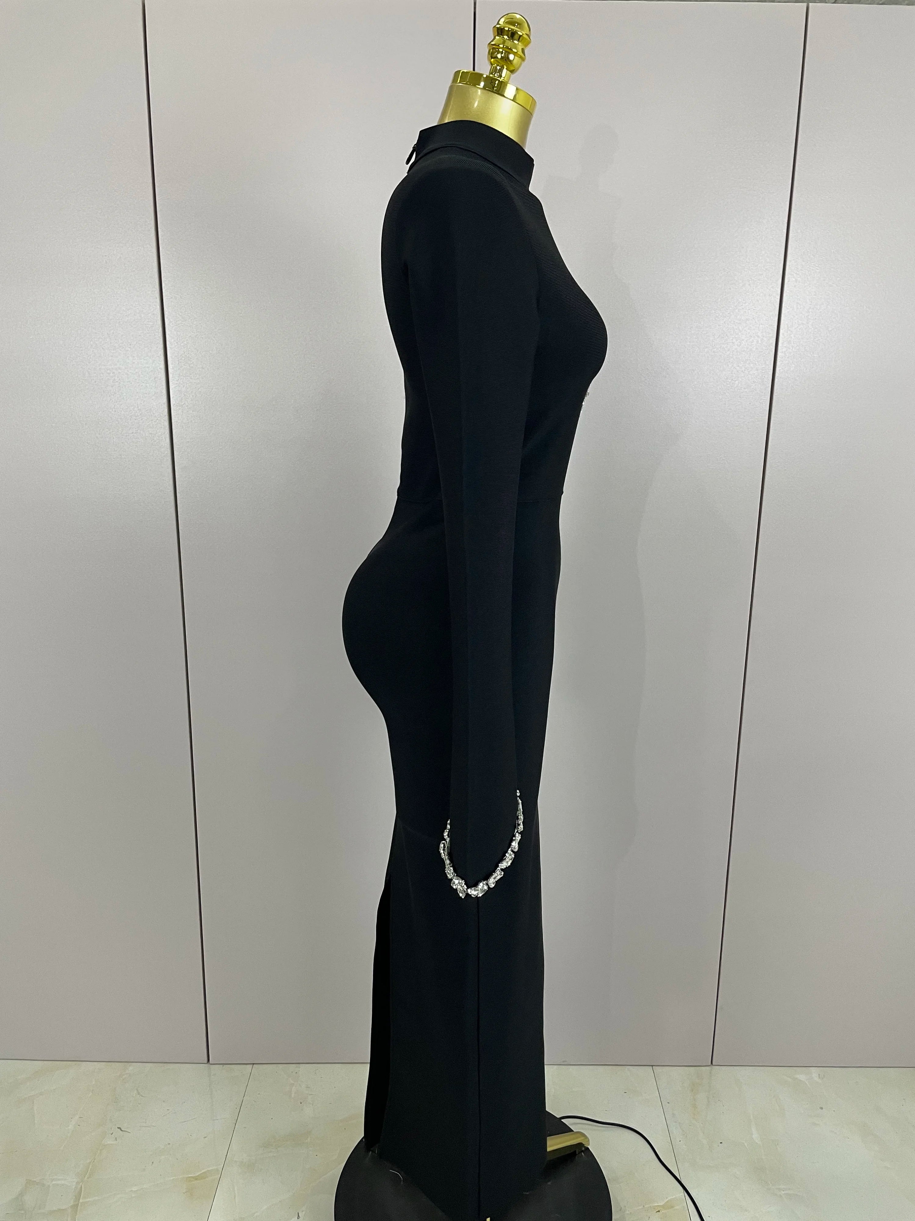 Sexy Long Sleeve Diamonds Maxi Long Bodycon Bandage Dress 2025 Women Celebrity Elegant Evening Party Luxury Birthday Dresses