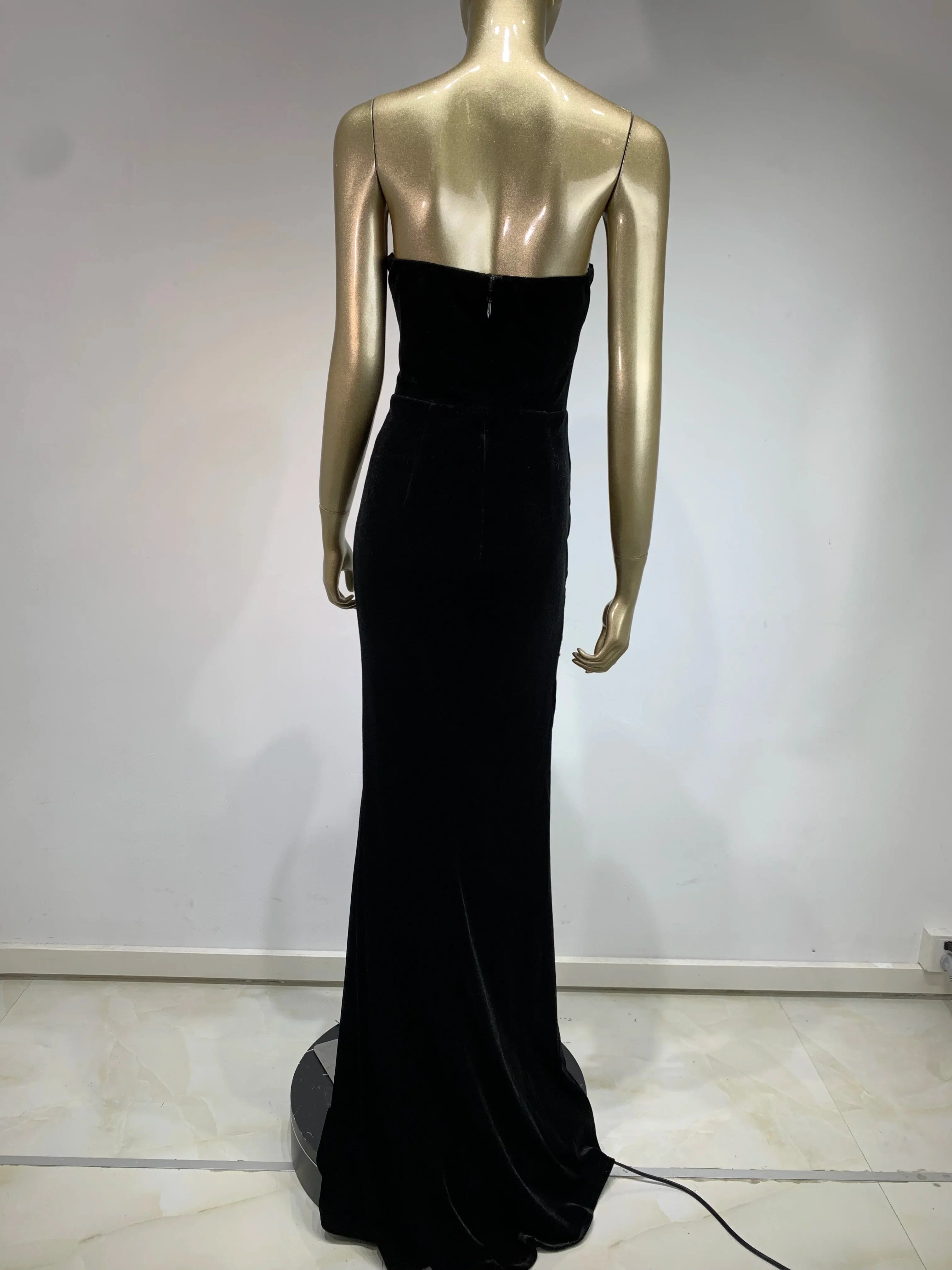 Sexy Strapless Backless Beading Diamonds Black Maxi Long Women Celebrity Dress Elegant Party Evening Stage Vestido