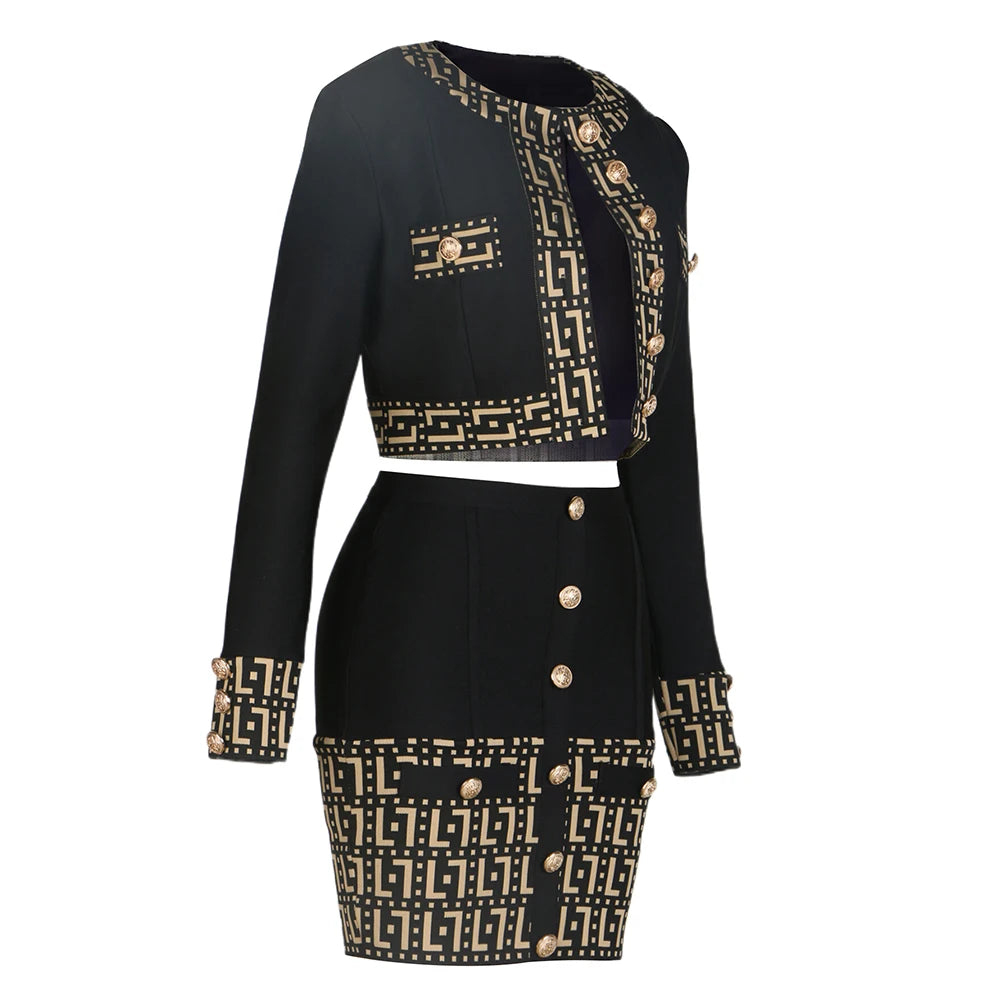 2024 New Spring Women Long Sleeve Button Sexy Bodycon Mini Dress Skirts Coat Set Bandage High Street Celebrate Women's Set