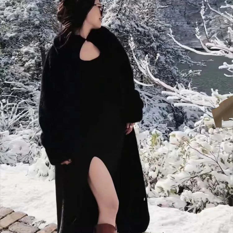 Lautaro Winter Long Oversized Warm Thick Fluffy Brown Soft Skirted Faux Mink Fur Coat Women Elegant Luxury Chic Furry Overcoat Black