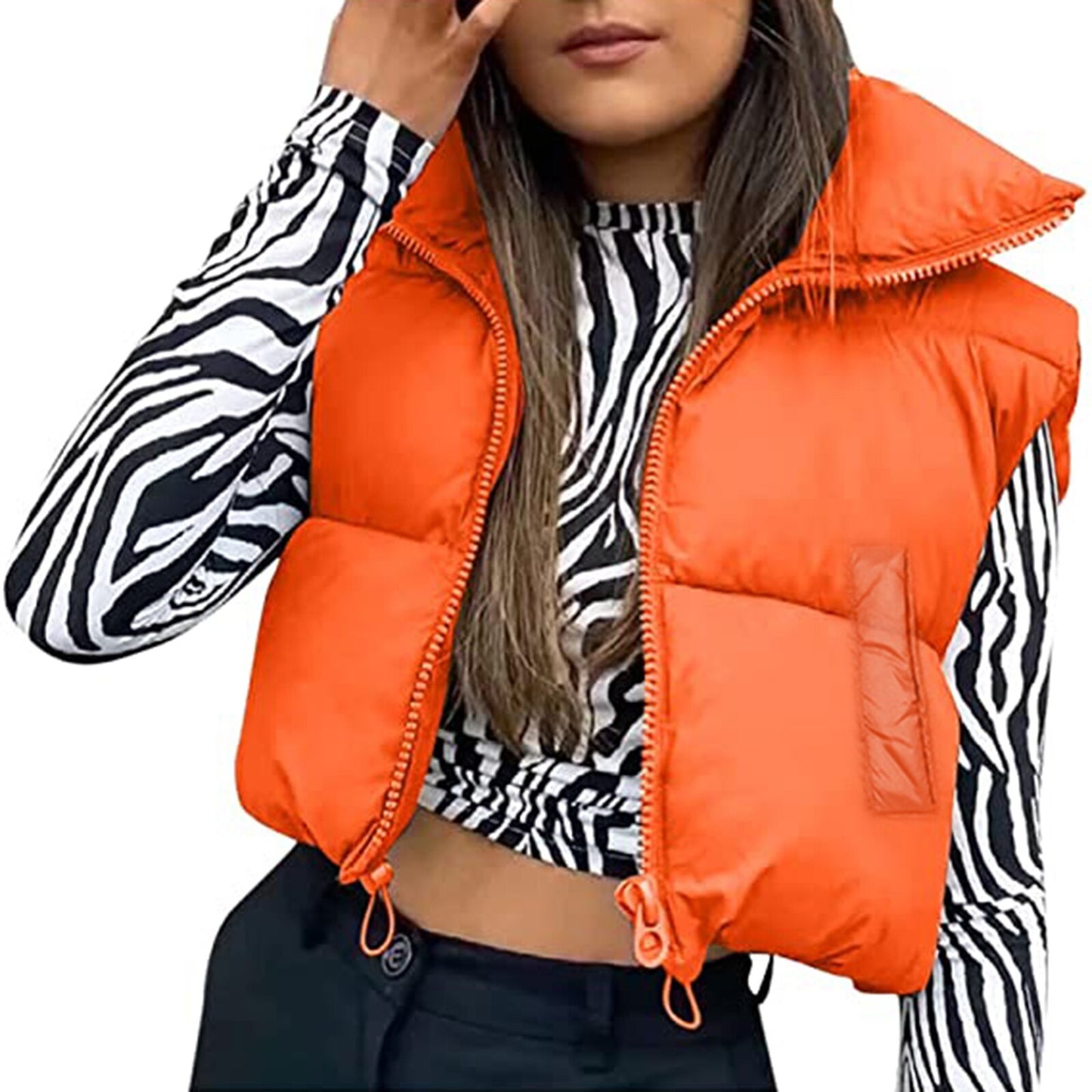 Gilet court chaud d'hiver pour femmes, gilet bouffant léger sans manches à col montant Double face