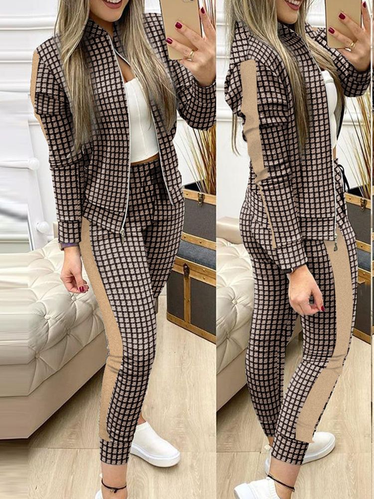 Women Two Piece Set Outfits Autumn Women's Tracksuit Zipper Top And Pants Casual Sport Suit Winter 2 Piece Woman Set Coffee