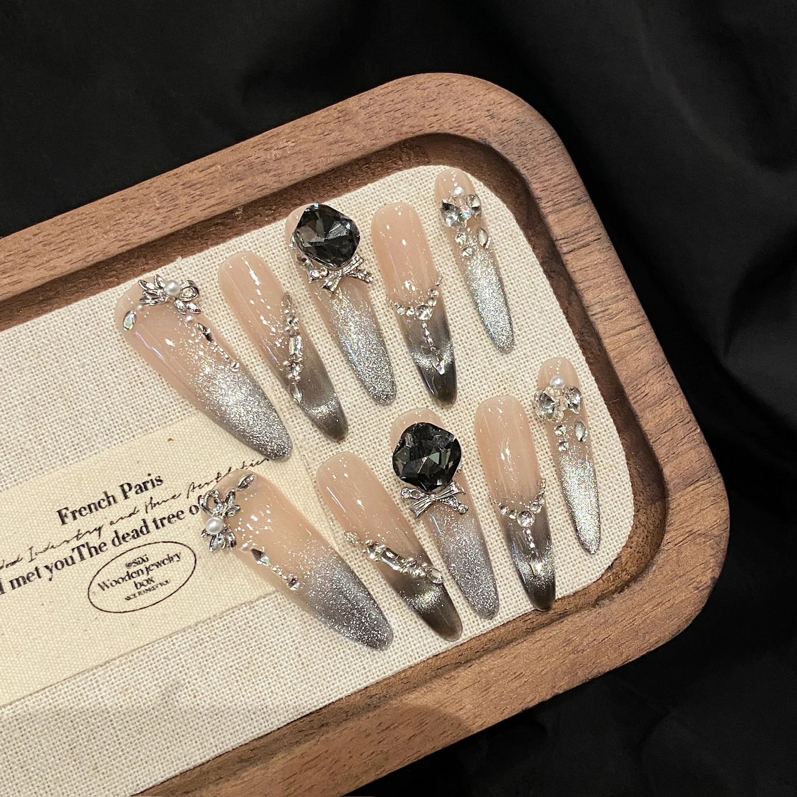 Metallic Almond Handmade Fake Nails Handmade Press On Nail Shiny Cat Eye French Almond False Nails Wearable Manicure Nail Tips