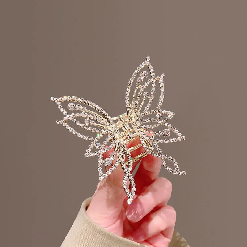 1Piece Butterfly Scrunchy Clip Hair Accessory Back Of The Head Plate Hair Clip Elegant Temperament Pearl Rhinestone Advanced Se