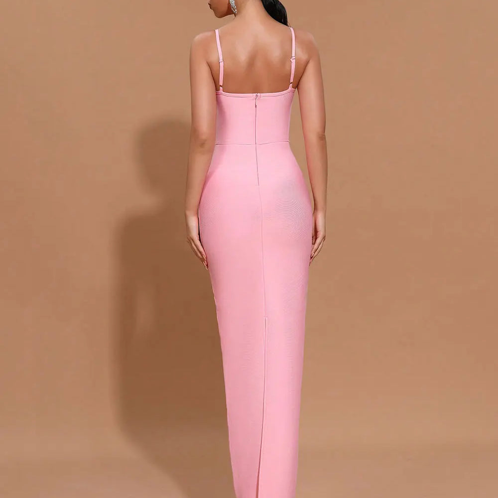 2024 Sexy Women'S Light Luxury Flower Design Bandage Dress Spaghetti Strap Sleeveless Bodycon Backless Long Dresses Vestidos