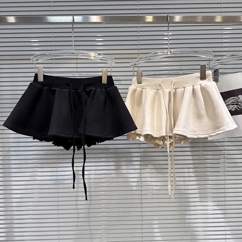 Winter New Sweet Temperament Woolen Short Skirt For Women Solid Color High Elastic Waist Puff Skirts Female 11A07759