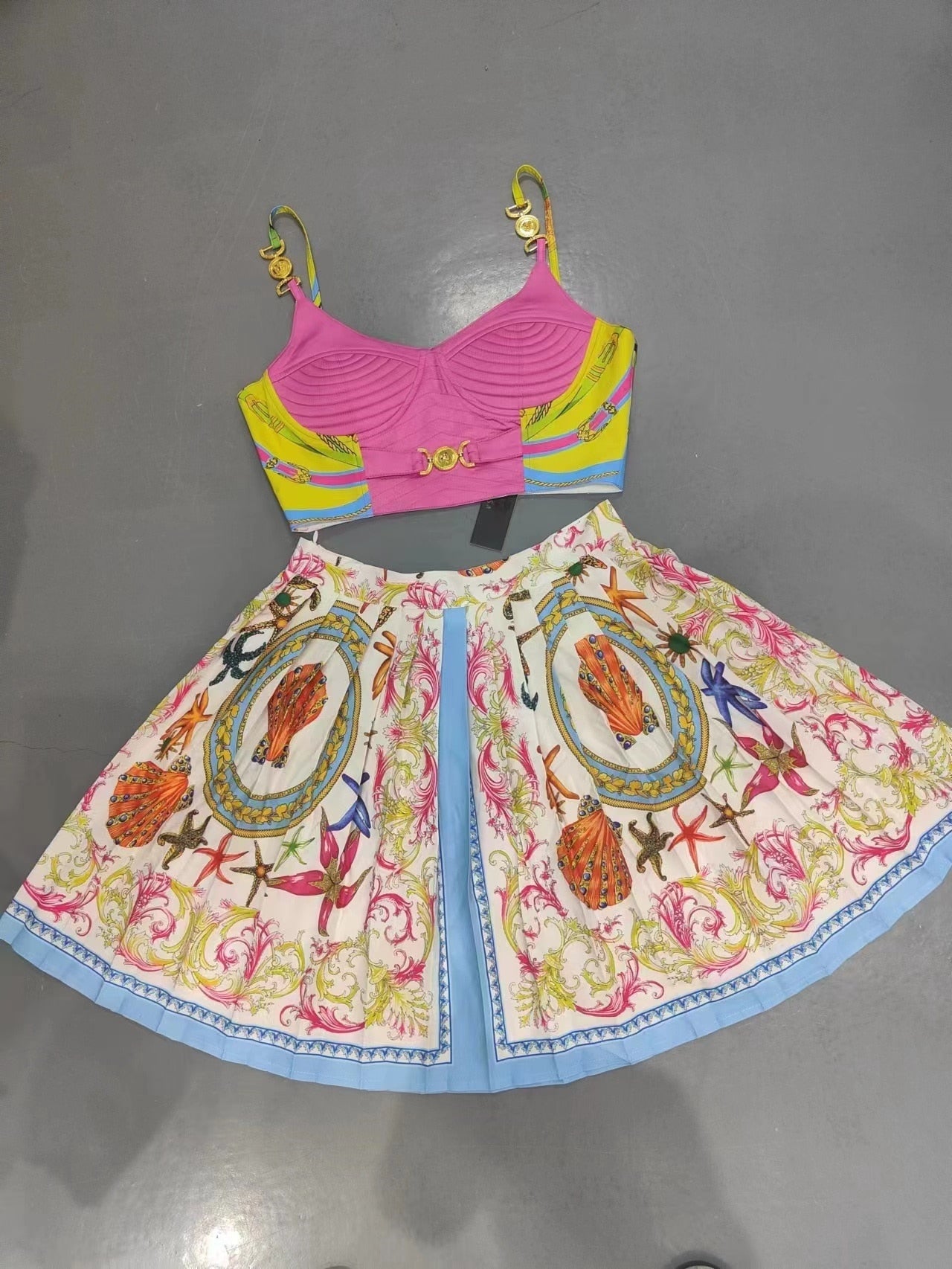 Woman tops satin 3D printing corset sexy women's camisole vest y2k clothes New metal buckle tube top + skirt suit bra 3