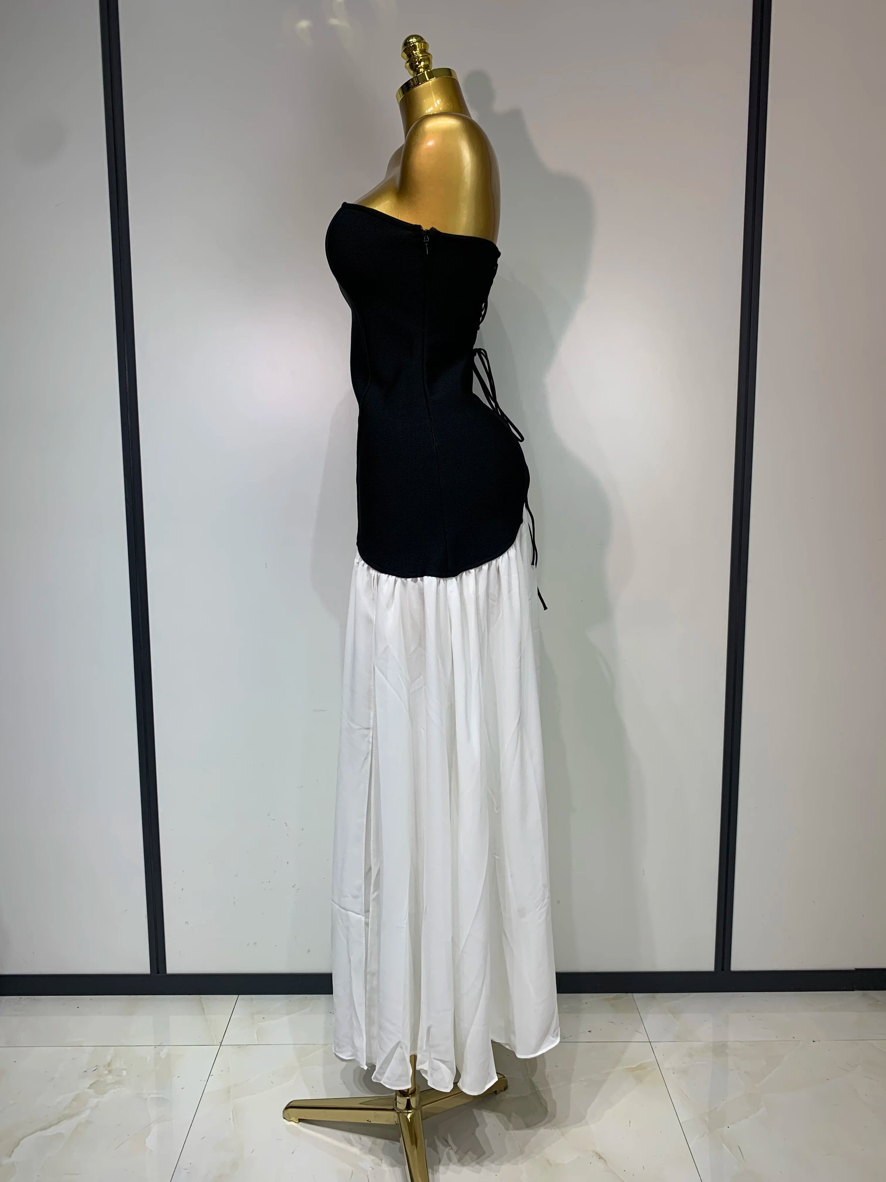 Sexy Strapless Backless Patchwork Maxi Long Bodycon Bandage Dress 2025 Celebrity Elegant Evening Party Luxury Birthday Dress