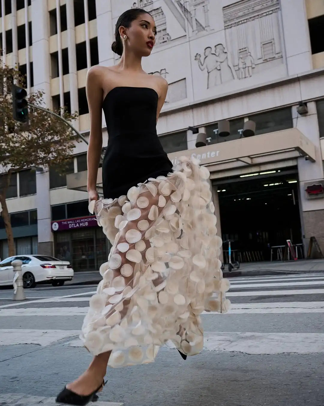 2025 Summer Black Strapless Apricot Hound Piece See-through Long Dress Hem Celebrity Birthday Party Dress Wedding Party Vestido