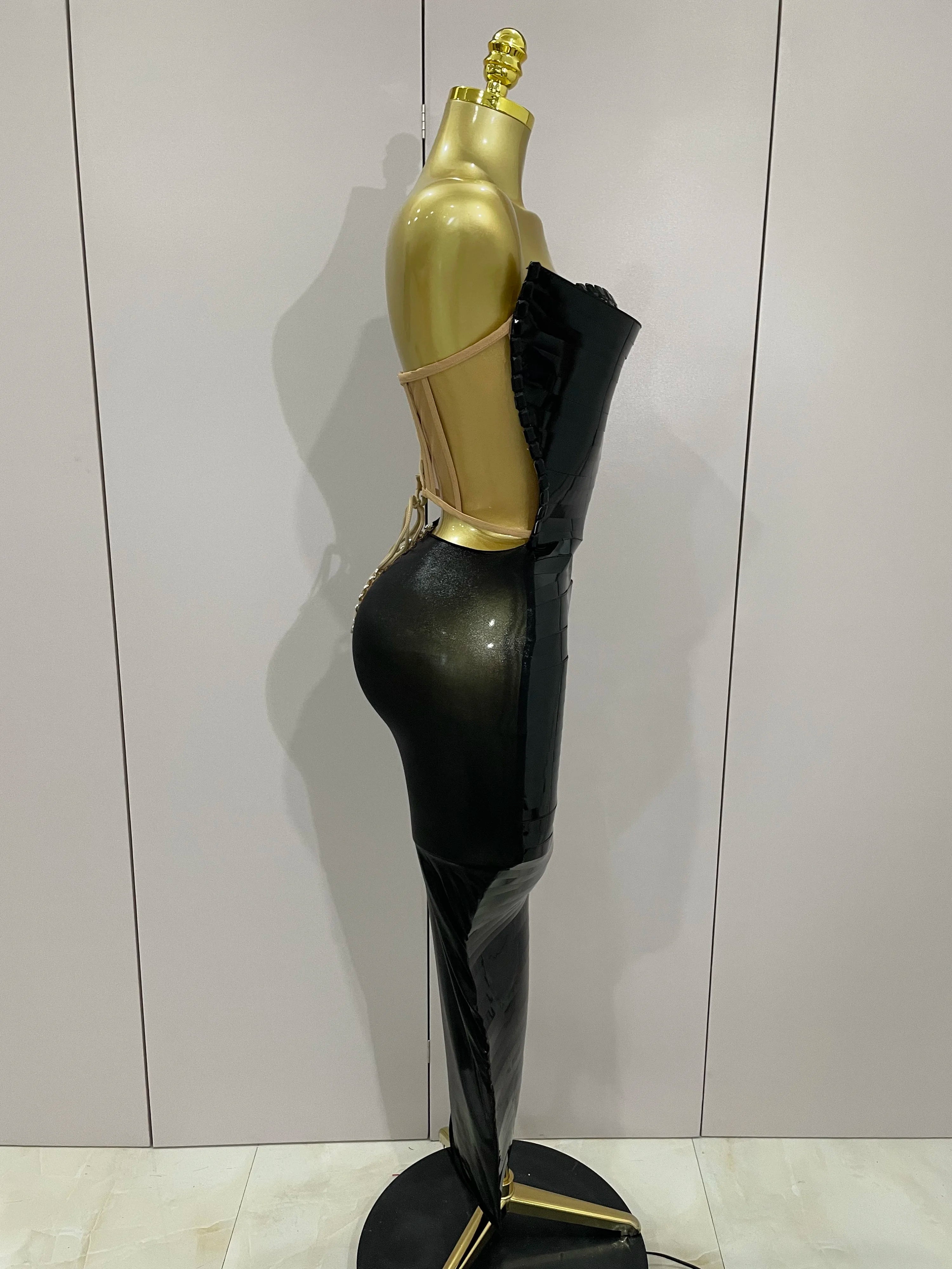 Black Shiny Sequin Sexy Chest Wrapped Dress 2025 New Women Fashion Eveing Celebrate Birthday Party Stage Costume