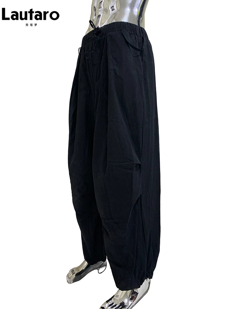 Lautaro Spring Autumn Long Oversized Baggy Wide Leg Pants Men Elastic Waist Drawstring Loose Casual Korean Fashion Clothes 2025