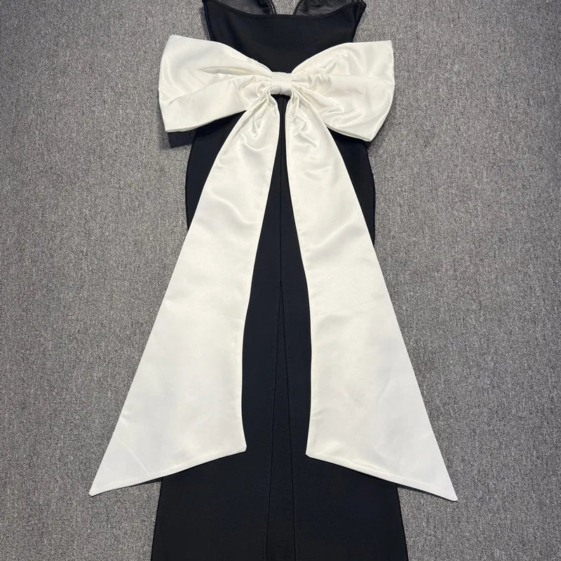 Top Quality Women Sexy Strapless Big White Bow Bodycon Long Bandage Dress Nightclub Party Celebrate Cocktail Outfit Vestido