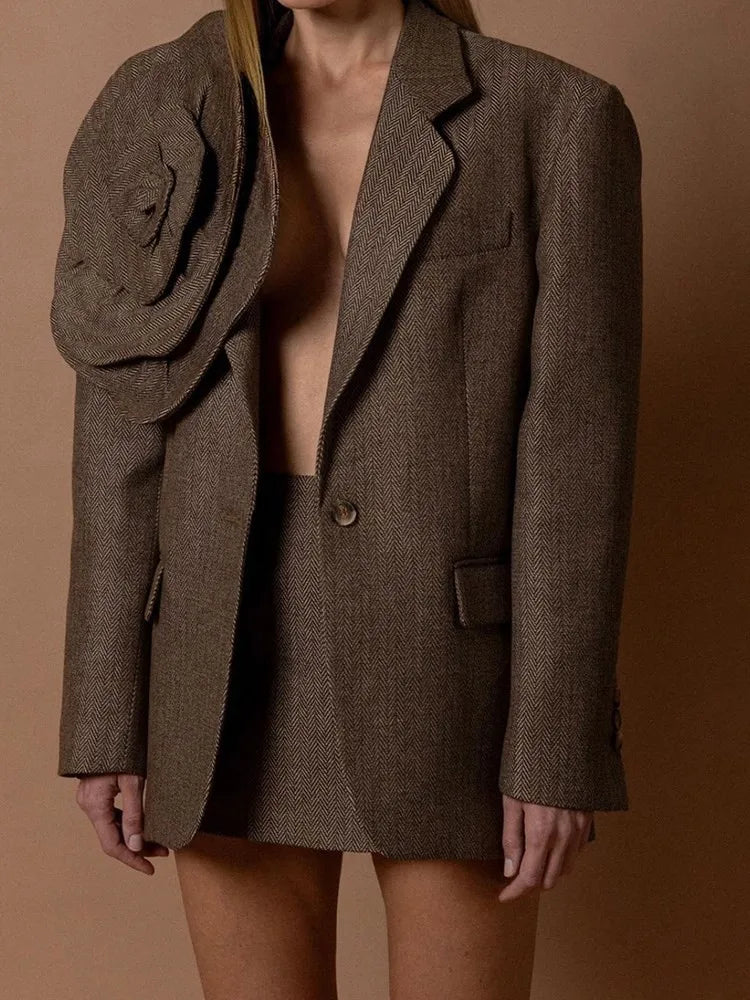 Patchwork Appliques Blazer For Women Notched Collar Long Sleeve Spliced Button Detachable Blazers Female Fashion