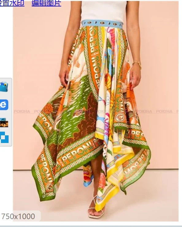 Big Hem New Fashion Versatile Irregular Half Printed Skirt Holiday Beach Women Y2k Streetwear Summer Fairycore Streetwear print-2