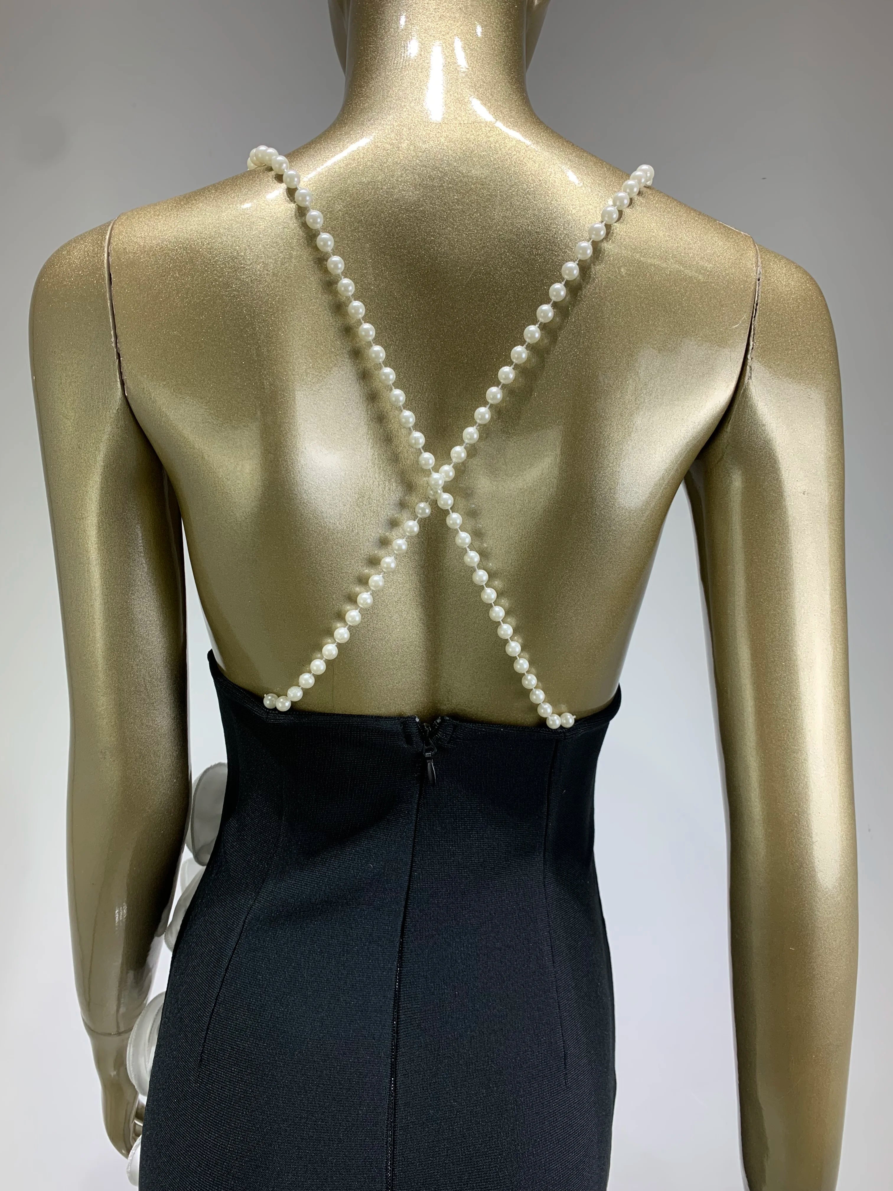 Women Celebrity Sexy Backless Pearl Black Flower Patchwork Maxi Long Bodycon Bandage Dress 2024 Elegant Evening Club Party Dress