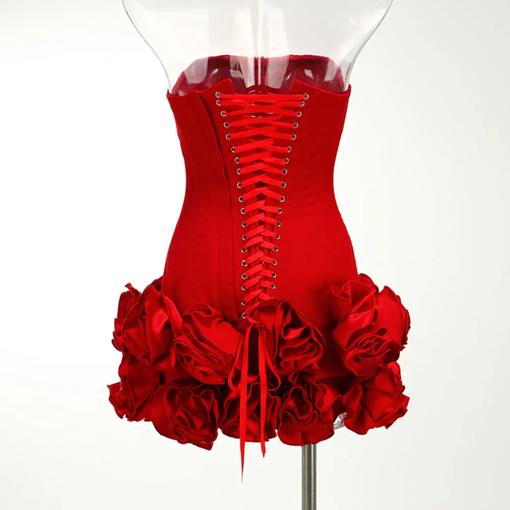 2024 Sexy Women'S Backless Drawstring Tied Dress Strapless Sleeveless Edible Tree Fungi Puffy Dress Cocktail Party Vestidos