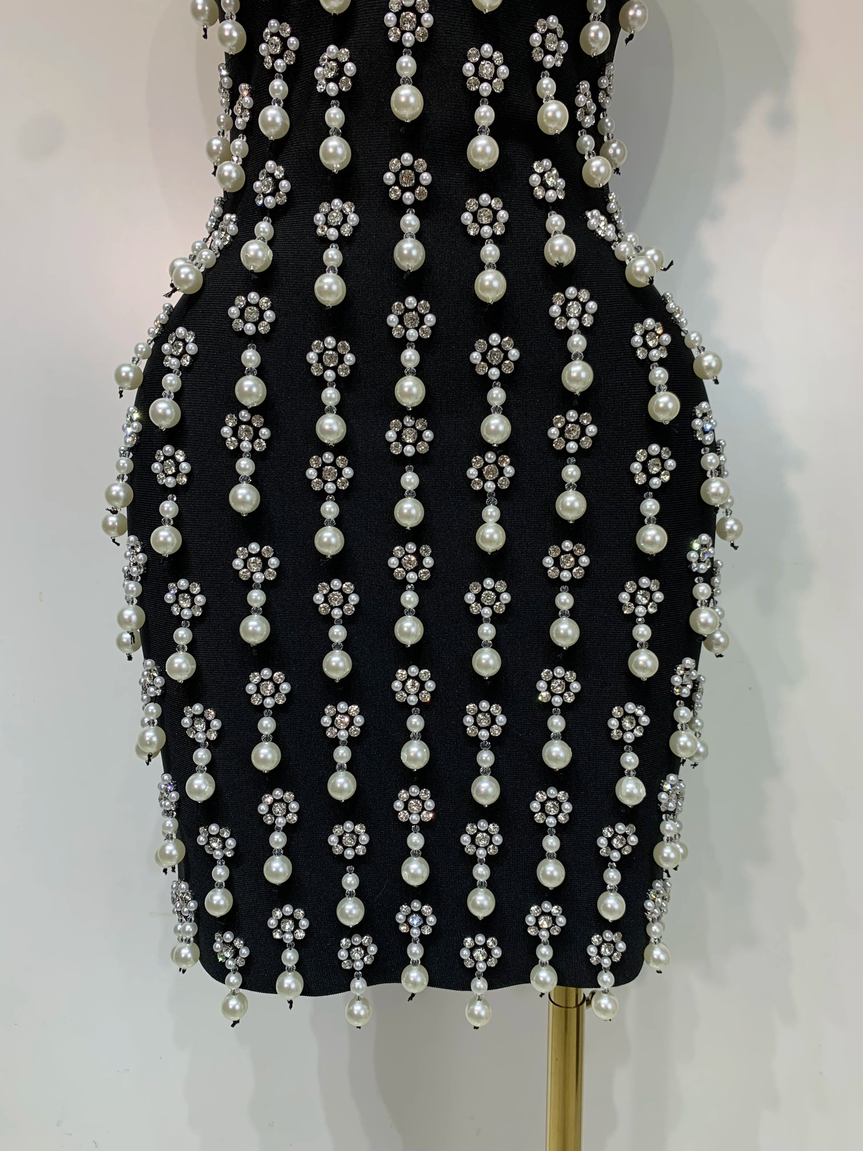 High Qualit Pearl Rhinestones Bodycon Strapless Mini Dress Women Sexy Backless Fashion Evening Party Club Luxury Birthday Dress