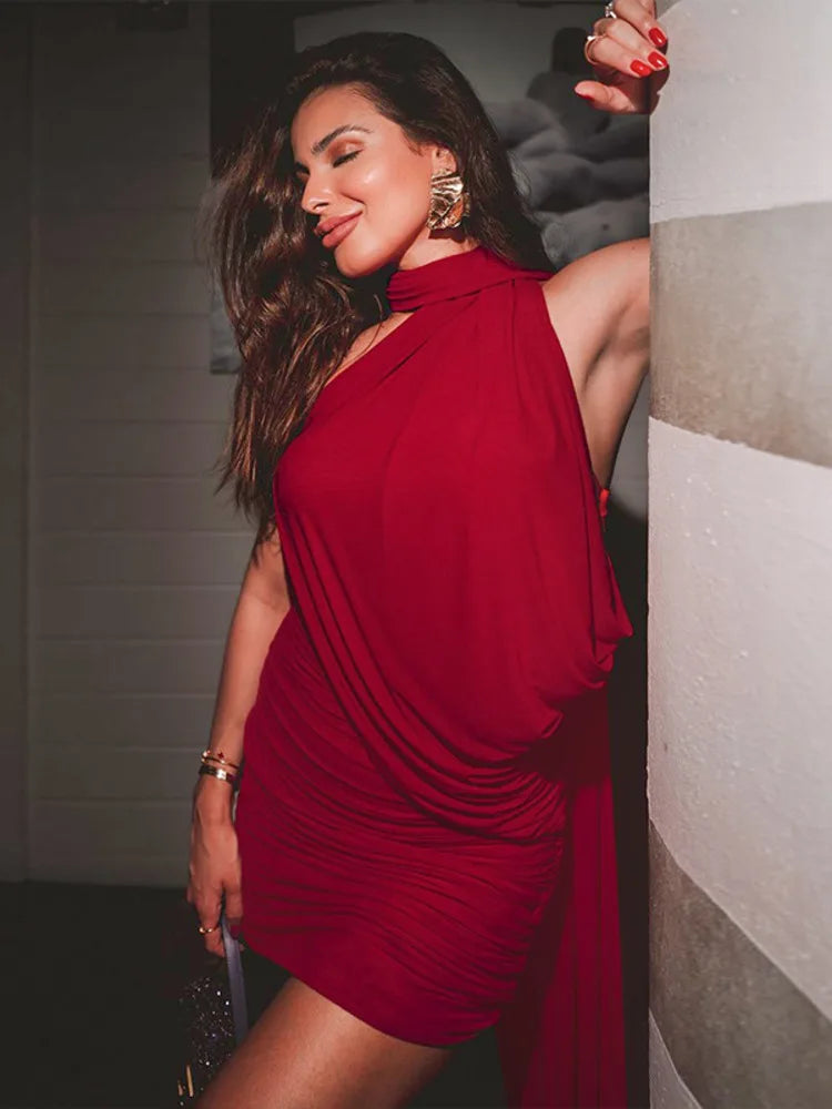 Mozision Mesh Strapless Backless Sexy Mini Dress For Women Robe Fashion Off-shoulder Sleeveless Ruched Bodycon Club Dress