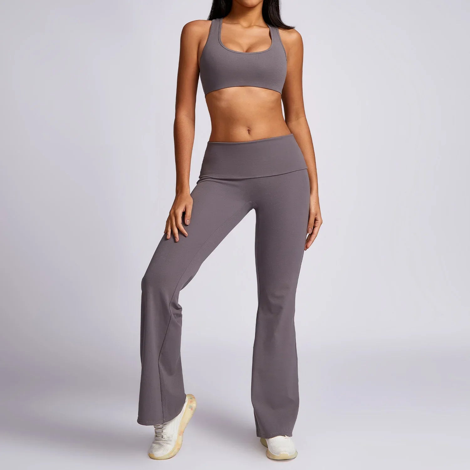 New Yoga Set Workout Clothes Fitness Suits Sports Bra High Waist Leggings 2 Piece Women High Stretch Gym Outfit grey-4