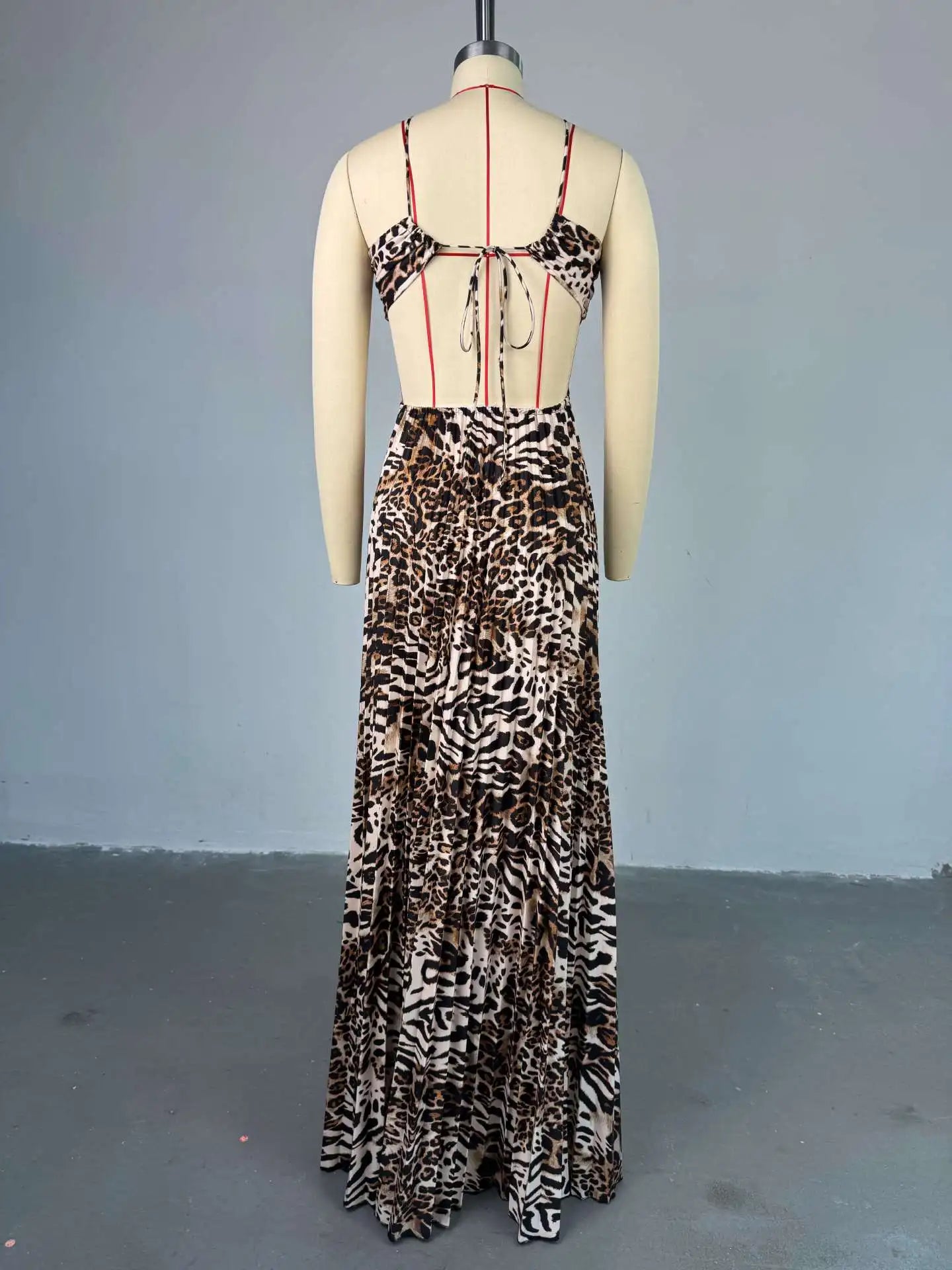 Elegant Women Leopard Print Sleeveless Strapless Floor-Length Long Dress 2025 Beach Party Birthday Sexy Pleated Dresses