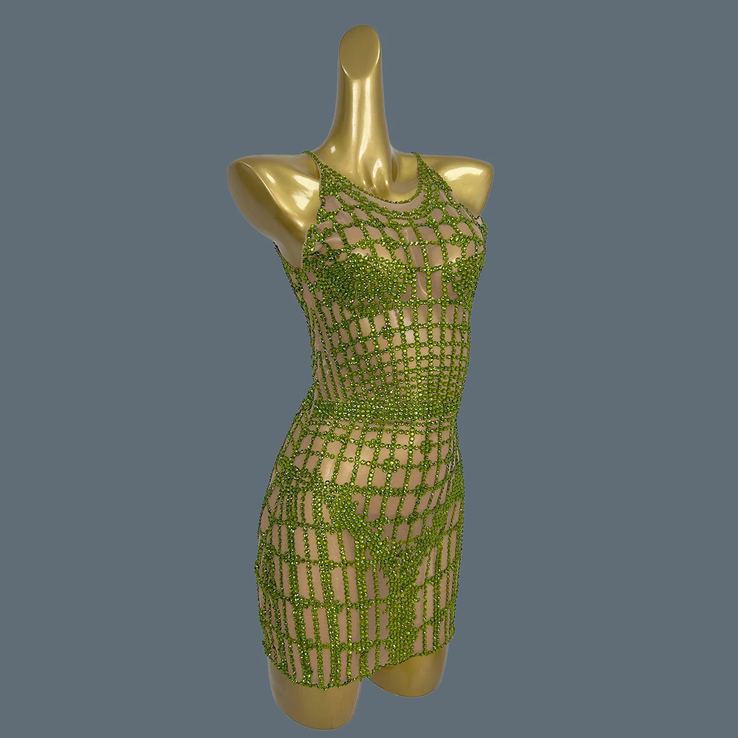 Shiny Green Diamond Short Dress Women Prom Club Sexy Party Celebrate Birthday Mini Dress Fashion Photo Shoot Wear Qipan