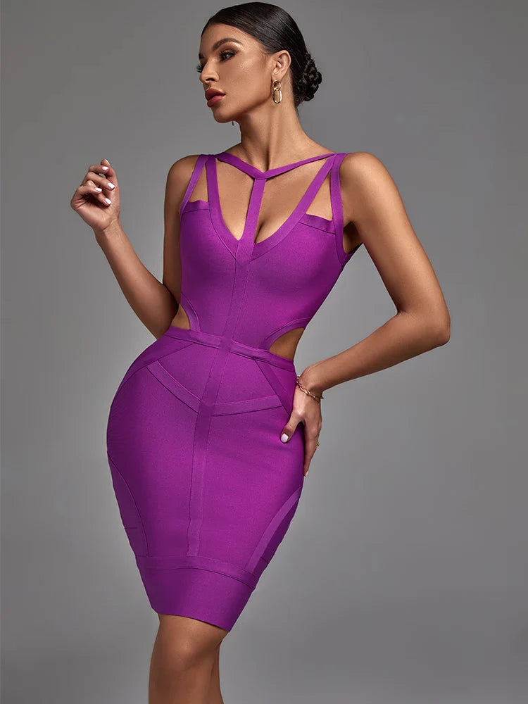 Purple Bandage Dress 2022 New Women's Bodycon Dress Elegant Sexy Strappy Evening Club Party Dress Summer Outfits