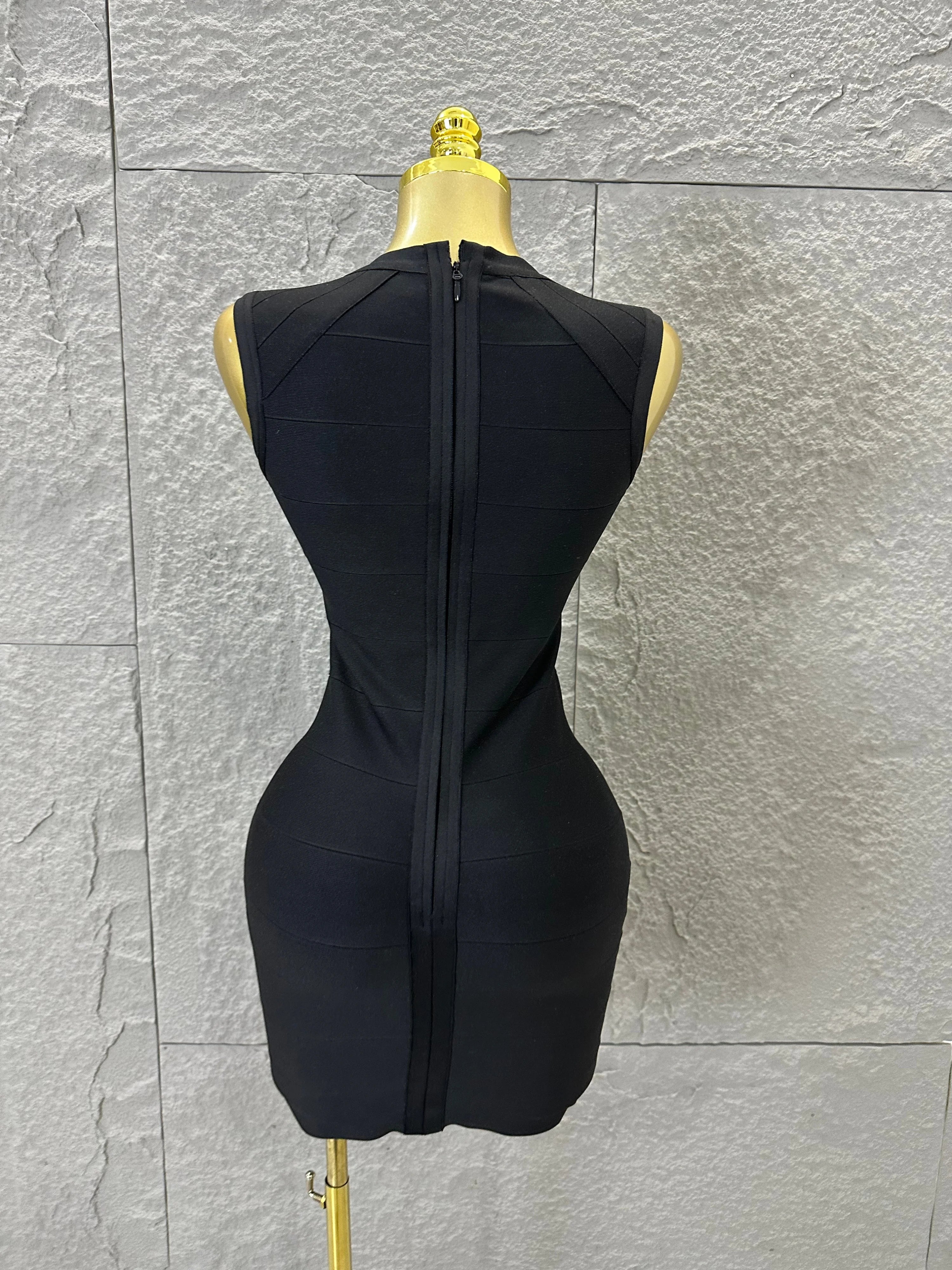 2026 Women Elegant Black Sleeveless Mini Dress Women Sexy Deep V Neck Bandage Form-Fitting Outfit Cocktail Party Costume